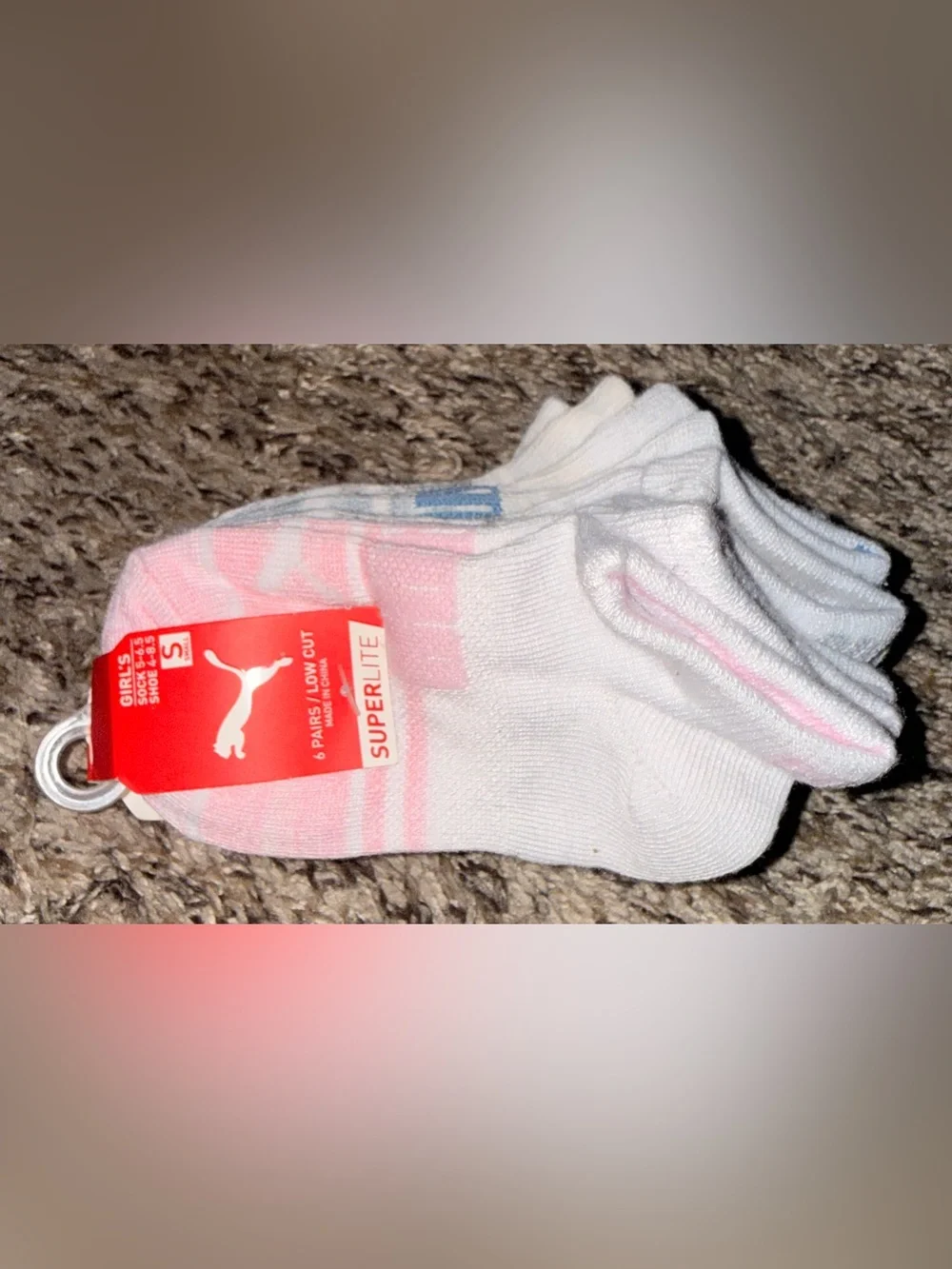 Puma White Low-Cut Socks with Pink and Yellow Accents